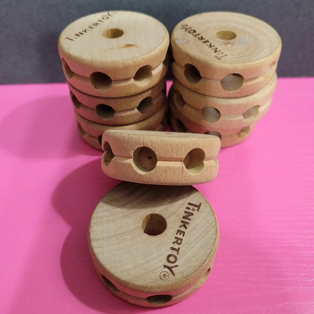 Tinkertoy Natural Wooden Spool Connectors. Set Of 8. (0275)